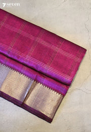 Madhiraa Mangalagiri Handloom Pink Silk Cotton Checked Saree - Seven Sarees - Saree - Seven Sarees