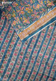Madhrini Jaipur Blue Hand Block Printed Silk Cotton Saree - Seven Sarees - Saree - Seven Sarees