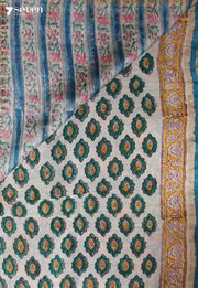 Madhrini Jaipur Blue Hand Block Printed Silk Cotton Saree - Seven Sarees - Saree - Seven Sarees