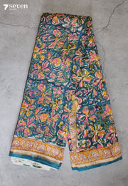 Madhrini Jaipur Blue Hand Block Printed Silk Cotton Saree - Seven Sarees - Saree - Seven Sarees