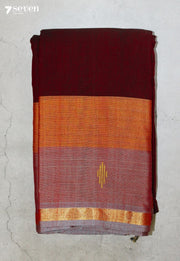 Maevani Signature Seven Handloom Maroon Bangalore Pure Cotton Saree - Seven Sarees - Saree - Seven Sarees