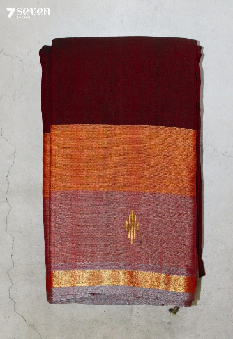 Maevani Signature Seven Handloom Maroon Bangalore Pure Cotton Saree - Seven Sarees - Saree - Seven Sarees