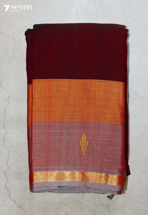 Maevani Signature Seven Handloom Maroon Bangalore Pure Cotton Saree - Seven Sarees - Saree - Seven Sarees