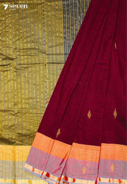 Maevani Signature Seven Handloom Maroon Bangalore Pure Cotton Saree - Seven Sarees - Saree - Seven Sarees