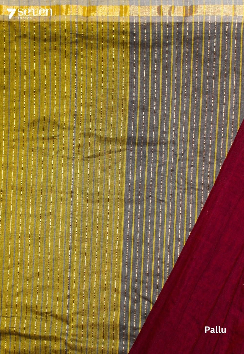 Maevani Signature Seven Handloom Maroon Bangalore Pure Cotton Saree - Seven Sarees - Saree - Seven Sarees