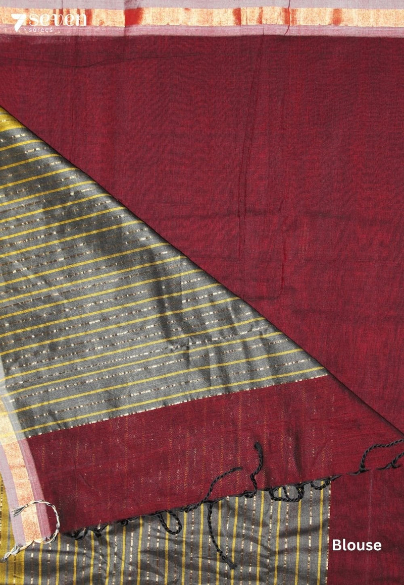 Maevani Signature Seven Handloom Maroon Bangalore Pure Cotton Saree - Seven Sarees - Saree - Seven Sarees