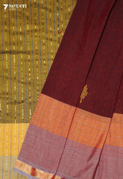 Maevani Signature Seven Handloom Maroon Bangalore Pure Cotton Saree - Seven Sarees - Saree - Seven Sarees