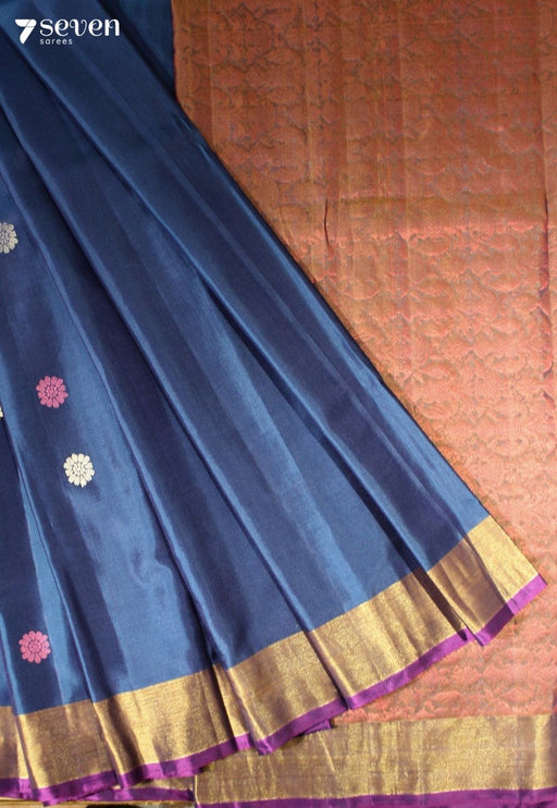Mahenika Signature Seven Handloom Blue Bangalore Pure Silk Saree|Silk Mark Certified - Seven Sarees - Saree - Seven Sarees