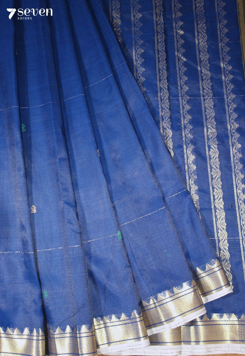 Mahishi Signature Seven Handloom Blue Bangalore Vegan Silk Saree - Seven Sarees - Saree - Seven Sarees