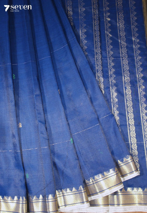 Mahishi Signature Seven Handloom Blue Bangalore Vegan Silk Saree - Seven Sarees - Saree - Seven Sarees
