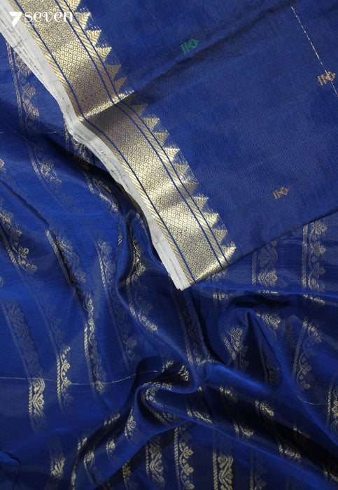 Mahishi Signature Seven Handloom Blue Bangalore Vegan Silk Saree - Seven Sarees - Saree - Seven Sarees