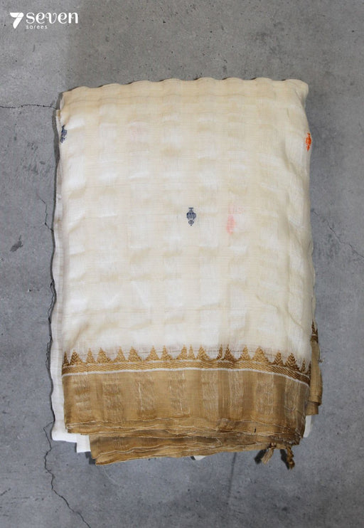 Maidol Signature Seven Handloom Off-White Bangalore Linen Cotton Saree - Seven Sarees - Saree - Seven Sarees