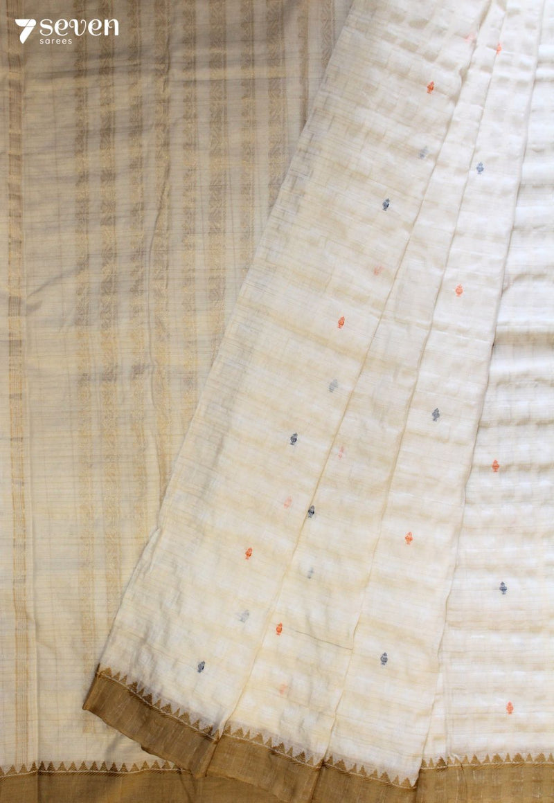 Maidol Signature Seven Handloom Off-White Bangalore Linen Cotton Saree - Seven Sarees - Saree - Seven Sarees