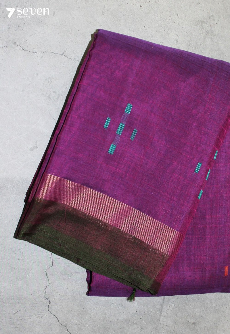 Mairava Signature Seven Handloom Purple Bangalore Pure Cotton Saree - Seven Sarees - Saree - Seven Sarees