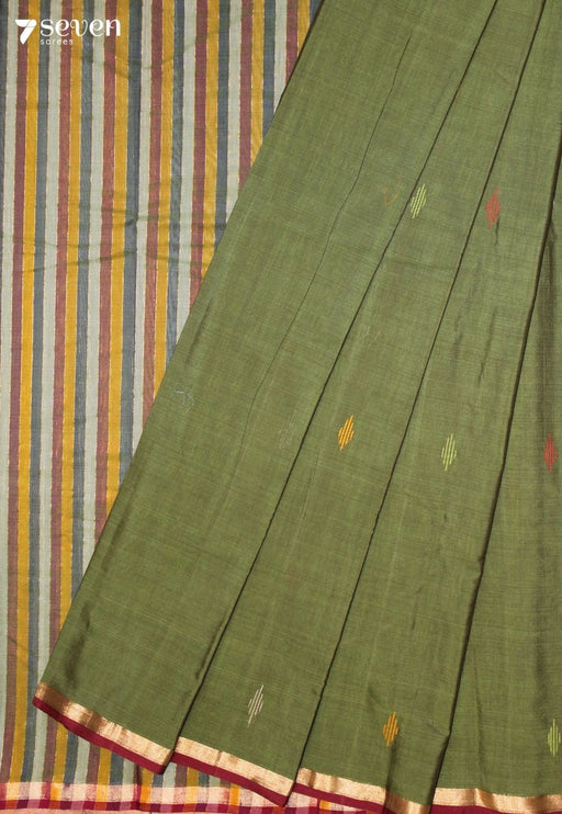 Mairuha Signature Seven Handloom Green Bangalore Pure Cotton Saree - Seven Sarees - Saree - Seven Sarees