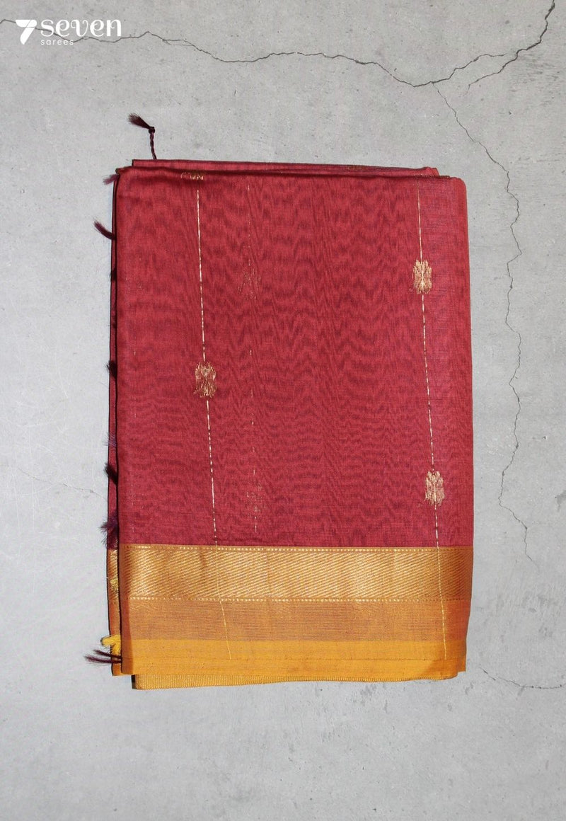 Mairusha Maheshwari Handloom Red Silk Cotton Saree - Seven Sarees - Seven Sarees