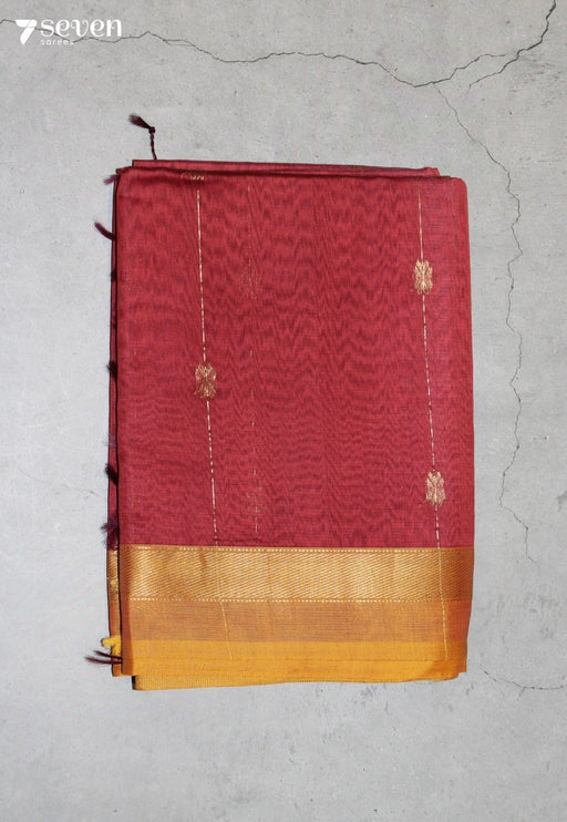Mairusha Maheshwari Handloom Red Silk Cotton Saree - Seven Sarees - Seven Sarees