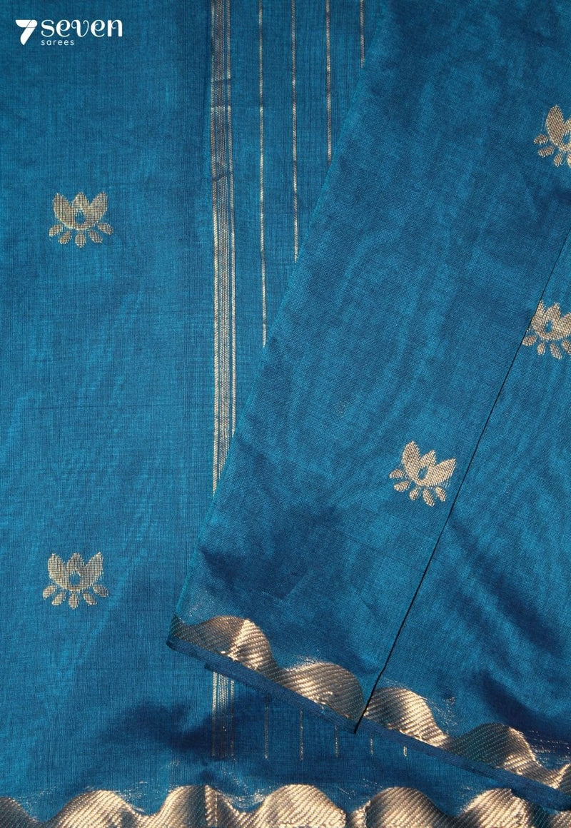 Maithraya Signature Seven Handloom Blue Bangalore Pure Cotton Saree - Seven Sarees - Saree - Seven Sarees
