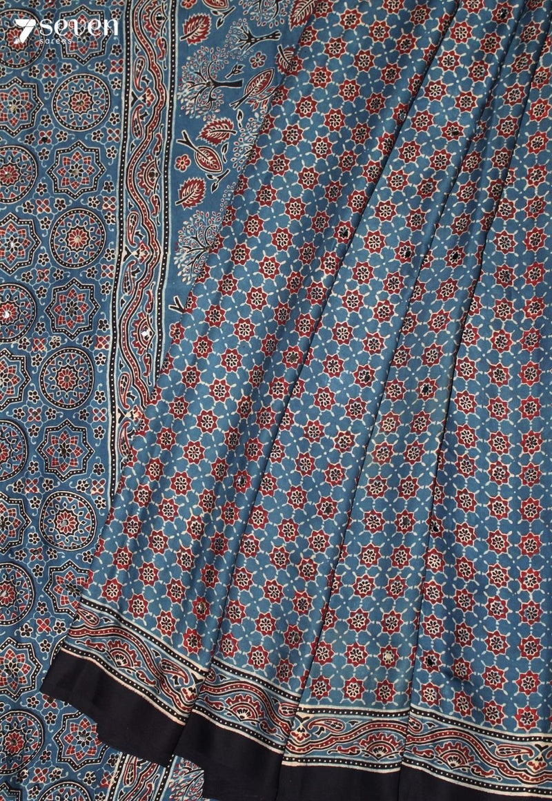 Malavika Kutch Blue Pure Handmade Ajrakh Modal with Handpasted Mirrors - view 1