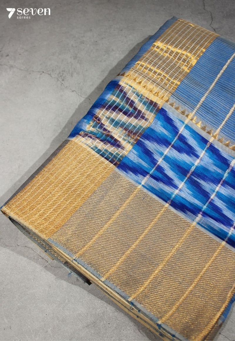 Mallika Mangalagiri Handloom Off White Silk Cotton Saree with Silk Ikkat Border - Seven Sarees - Saree - Seven Sarees