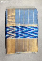 Mallika Mangalagiri Handloom Off White Silk Cotton Saree with Silk Ikkat Border - Seven Sarees - Saree - Seven Sarees