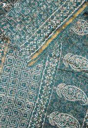 Malrini Jaipur Blue Hand Block Printed Silk Cotton Saree - Seven Sarees - Saree - Seven Sarees