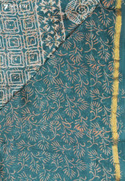 Malrini Jaipur Blue Hand Block Printed Silk Cotton Saree - Seven Sarees - Saree - Seven Sarees