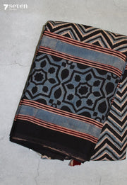 Malvini Kutch Blue Pure Handmade Ajrakh 100% Cotton Saree - Seven Sarees - Saree - Seven Sarees