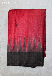 Manasija Handloom Red Pure Tussar Silk Saree with Cotton Ikkat Pallu - Seven Sarees - Saree - Seven Sarees