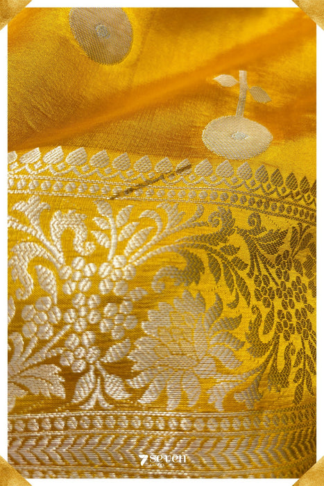 Mandakini Benares Yellow Pure Silk Saree | Silk Mark Certified - Seven Sarees - Saree - Seven Sarees