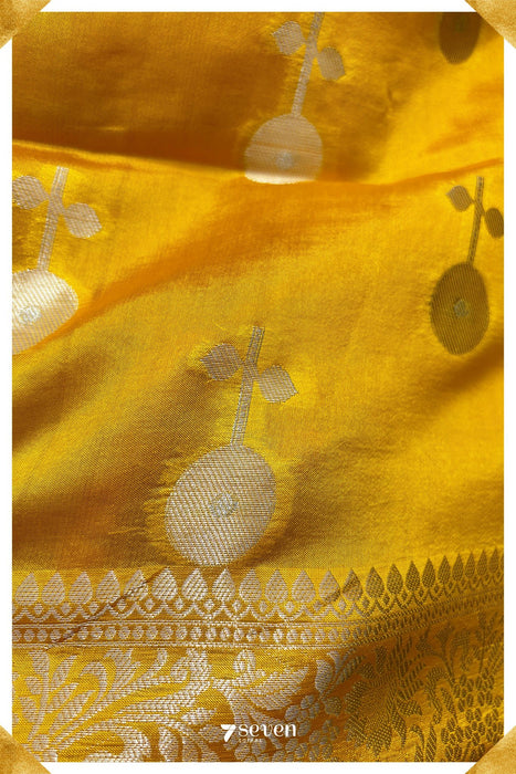 Mandakini Benares Yellow Pure Silk Saree | Silk Mark Certified - Seven Sarees - Saree - Seven Sarees