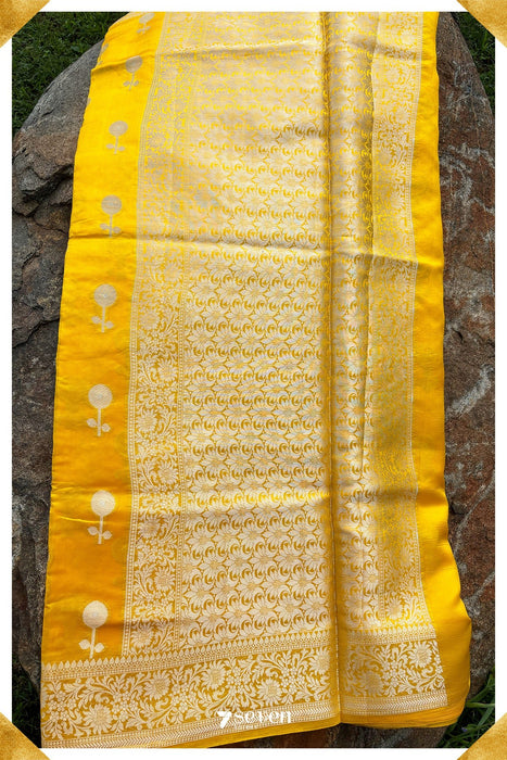 Mandakini Benares Yellow Pure Silk Saree | Silk Mark Certified - Seven Sarees - Saree - Seven Sarees