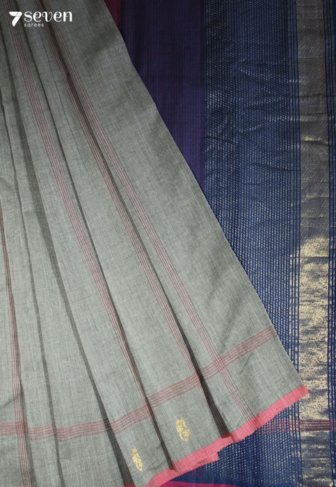 Mandakranta Signature Seven Handloom Grey Bangalore Pure Cotton Saree - Seven Sarees - Saree - Seven Sarees