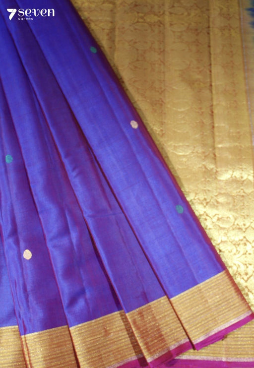 Mandara Rajyam Signature Seven Handloom Peacock Blue Bangalore Pure Silk Cotton Saree - Seven Sarees - Saree - Seven Sarees