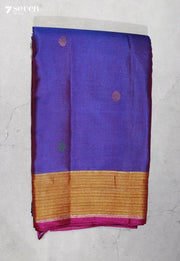 Mandara Rajyam Signature Seven Handloom Peacock Blue Bangalore Pure Silk Cotton Saree - Seven Sarees - Saree - Seven Sarees