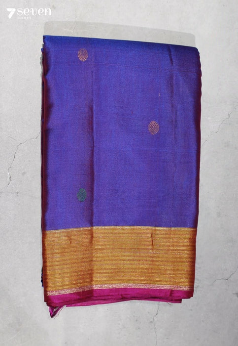 Mandara Rajyam Signature Seven Handloom Peacock Blue Bangalore Pure Silk Cotton Saree - Seven Sarees - Saree - Seven Sarees