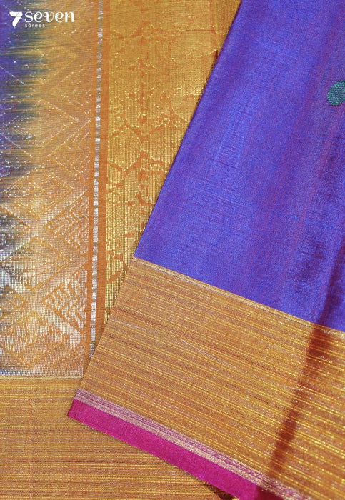 Mandara Rajyam Signature Seven Handloom Peacock Blue Bangalore Pure Silk Cotton Saree - Seven Sarees - Saree - Seven Sarees