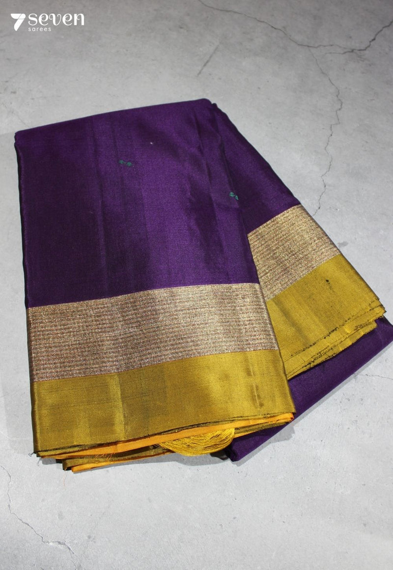 Mandara Signature Seven Handloom Purple Bangalore Pure Silk Cotton Saree - Seven Sarees - Saree - Seven Sarees