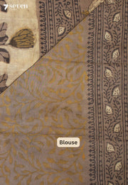 Mandraya Jaipur Brown Hand Block Printed Vegetable Dyed 100% Cotton Saree - Seven Sarees - Saree - Seven Sarees
