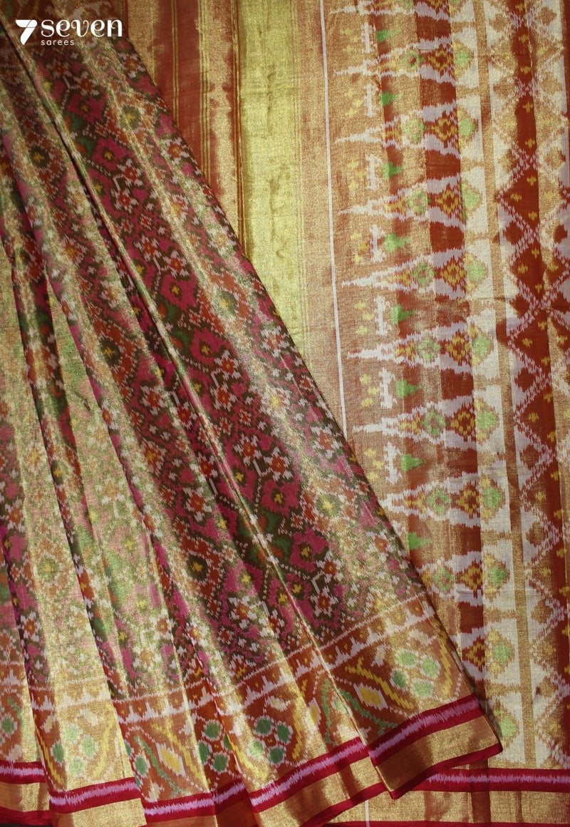 Manjari Patola Handloom Single Ikkat Green Pure Silk Tissue Saree|Silk Mark Certified - Seven Sarees - Saree - Seven Sarees