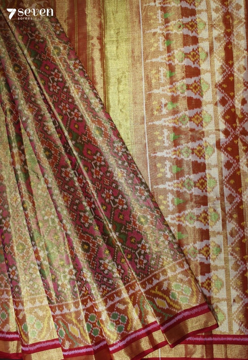 Manjari Patola Handloom Single Ikkat Green Pure Silk Tissue Saree|Silk Mark Certified - Seven Sarees - Saree - Seven Sarees