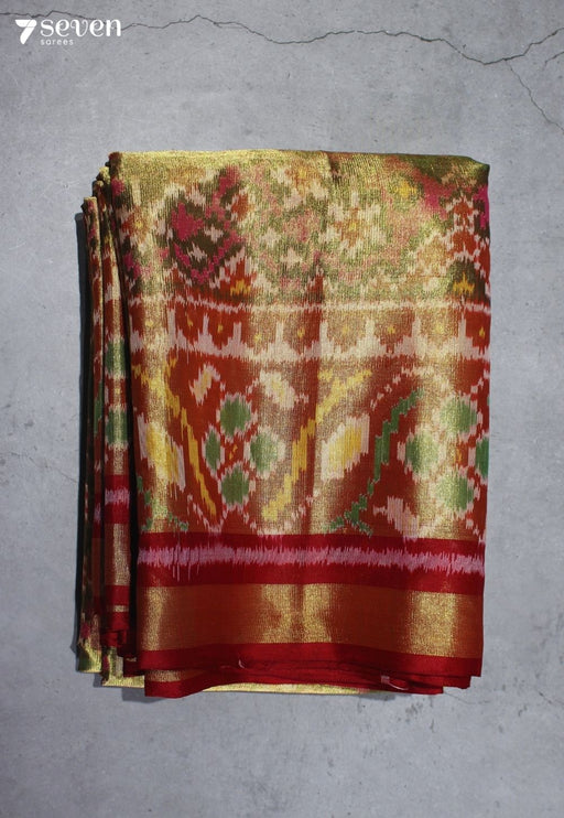Manjari Patola Handloom Single Ikkat Green Pure Silk Tissue Saree|Silk Mark Certified - Seven Sarees - Saree - Seven Sarees