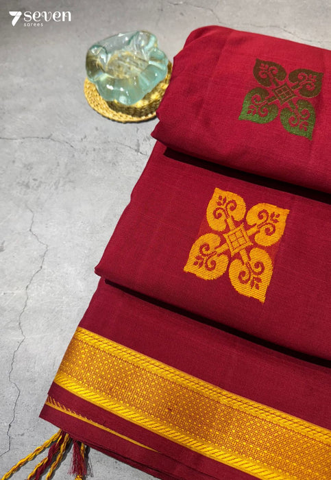Manjari Signature Seven Handloom Red Bangalore Pure Cotton Saree - Seven Sarees - Saree - Seven Sarees