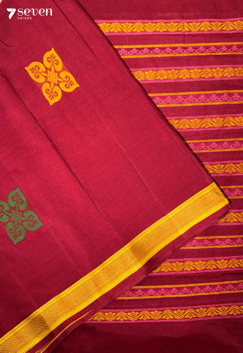 Manjari Signature Seven Handloom Red Bangalore Pure Cotton Saree - Seven Sarees - Saree - Seven Sarees