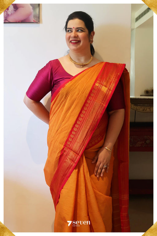 Manohari Madurai Yellow/Pink Pure Cotton Saree - Seven Sarees - Saree - Seven Sarees