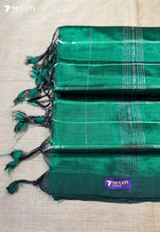 Marakata Mangalagiri Handloom Green Vegan Silk Saree with checks - Seven Sarees - Saree - Seven Sarees