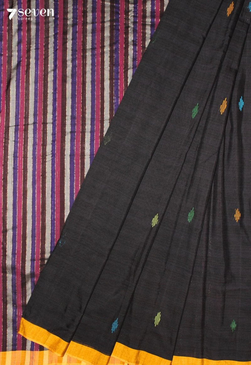 Mavira Signature Seven Handloom Black Bangalore Pure Cotton Saree - Seven Sarees - Saree - Seven Sarees