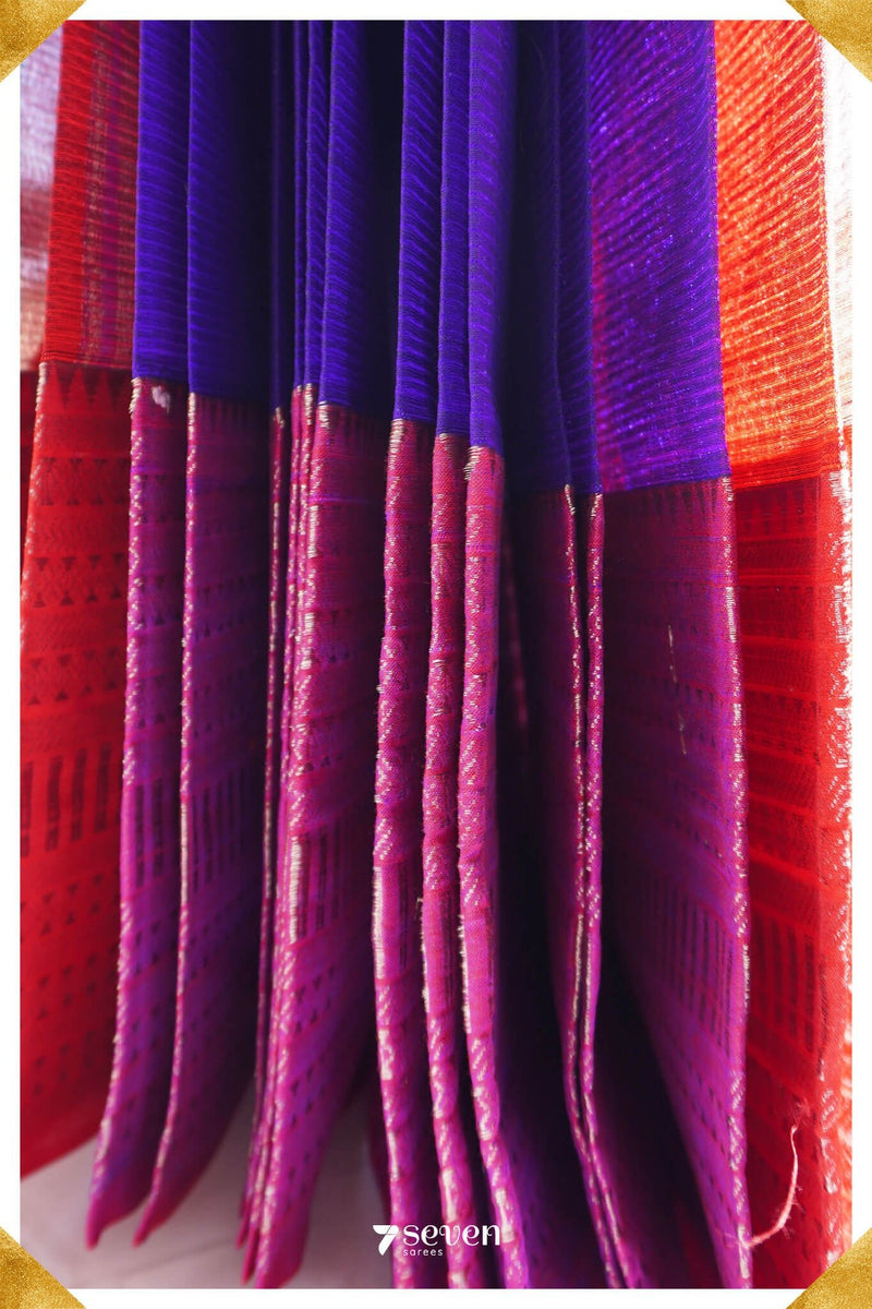 Mayura Mangalagiri Handloom Blue/Pink Pure Silk-Cotton Saree - Seven Sarees - Saree - Seven Sarees