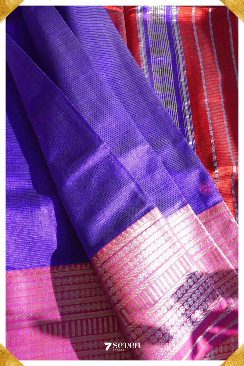 Mayura Mangalagiri Handloom Blue/Pink Pure Silk-Cotton Saree - Seven Sarees - Saree - Seven Sarees