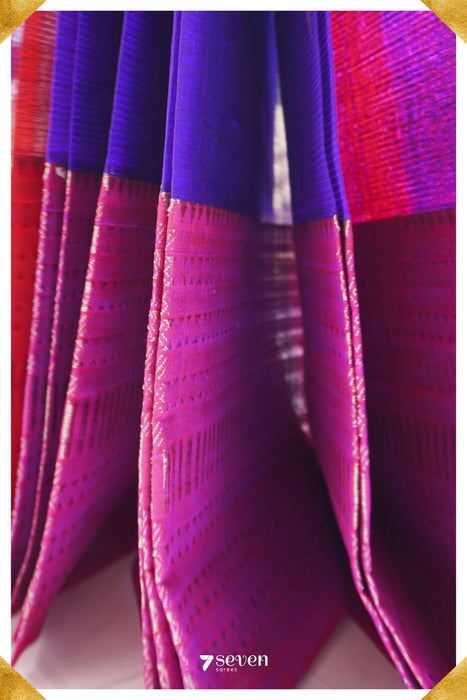 Mayura Mangalagiri Handloom Blue/Pink Pure Silk-Cotton Saree - Seven Sarees - Saree - Seven Sarees